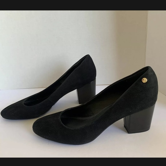 Calvin Klein Black Suede  Pumps Block Heels KASEY - Picture 2 of 9